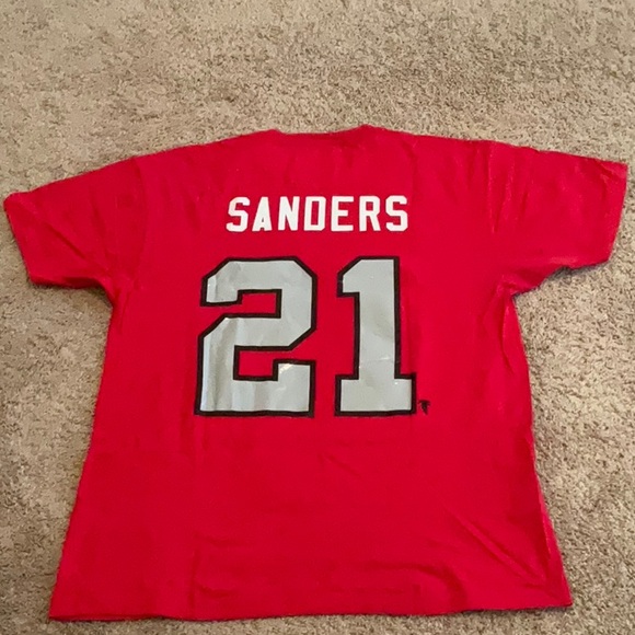 Red Mitchell & Ness Deion Sanders Shirt with Number Print - Picture 5 of 6